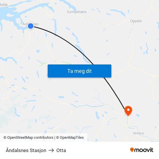 Åndalsnes Stasjon to Otta map