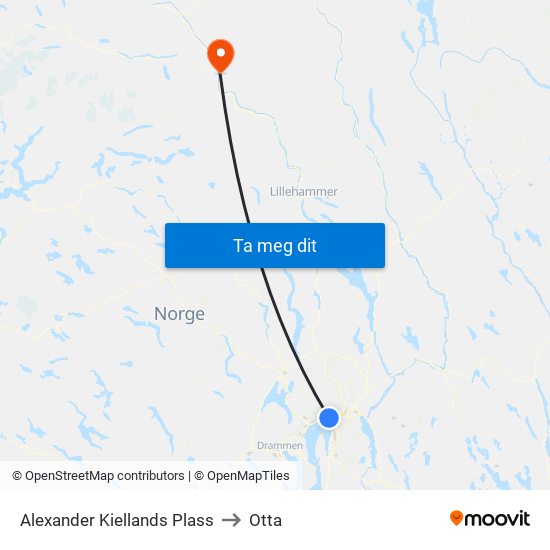 Alexander Kiellands Plass to Otta map