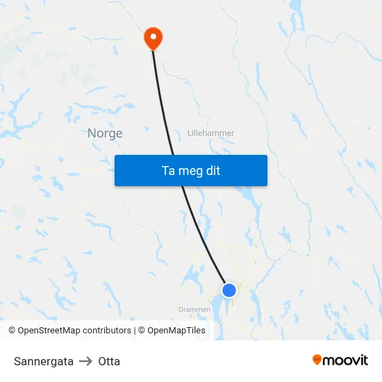 Sannergata to Otta map