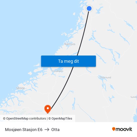 Mosjøen Stasjon E6 to Otta map