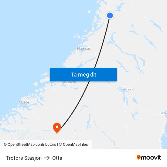 Trofors Stasjon to Otta map