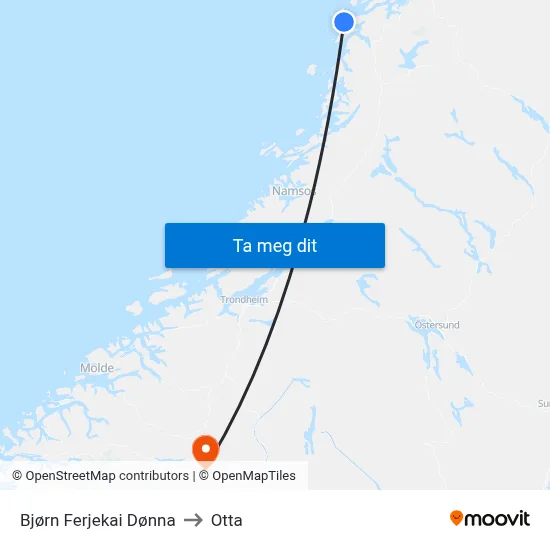 Bjørn Ferjekai Dønna to Otta map