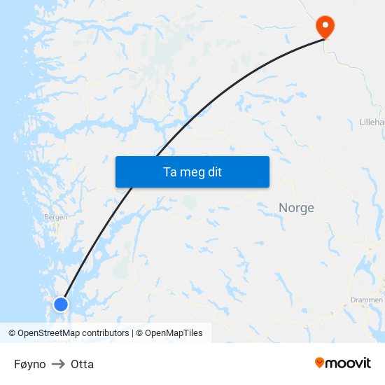 Føyno to Otta map