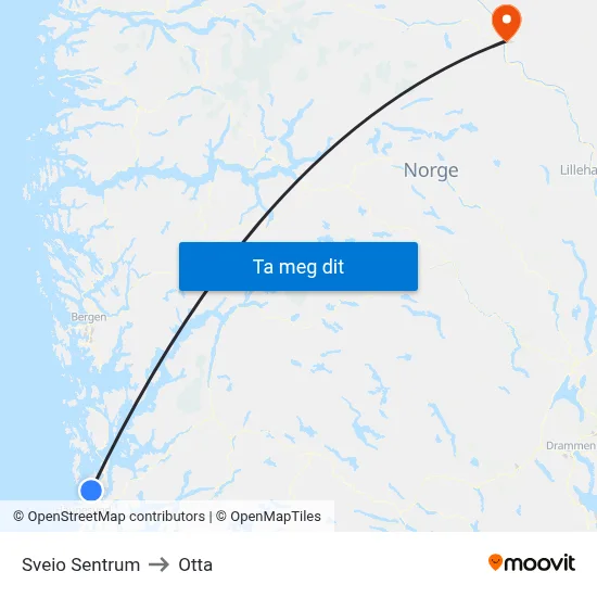 Sveio Sentrum to Otta map
