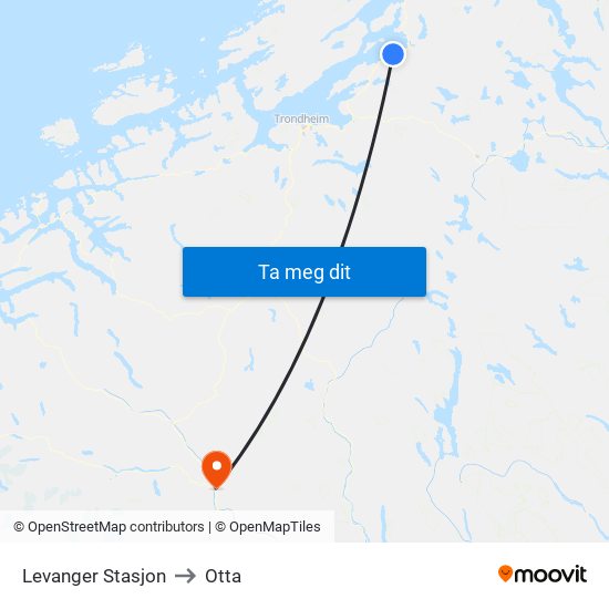 Levanger Stasjon to Otta map