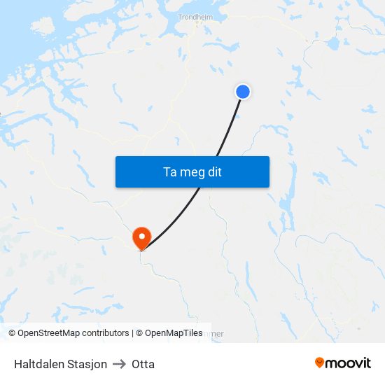 Haltdalen Stasjon to Otta map