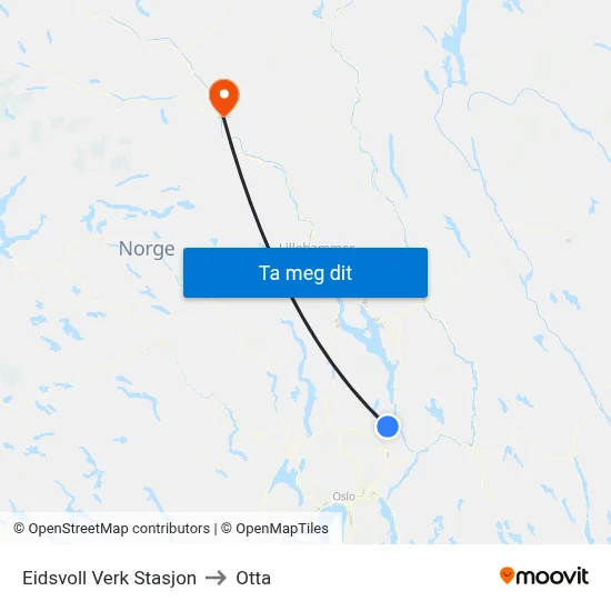 Eidsvoll Verk Stasjon to Otta map
