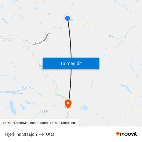 Hjerkinn Stasjon to Otta map