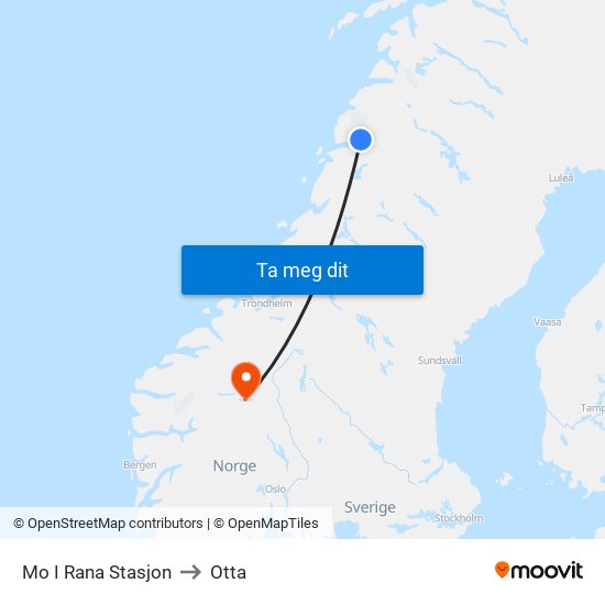 Mo I Rana Stasjon to Otta map