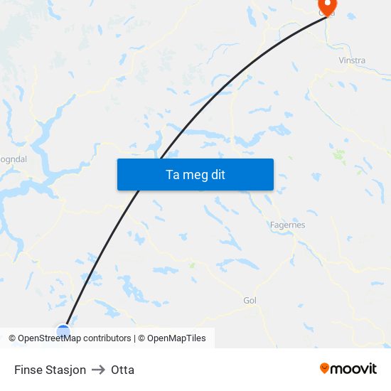 Finse Stasjon to Otta map