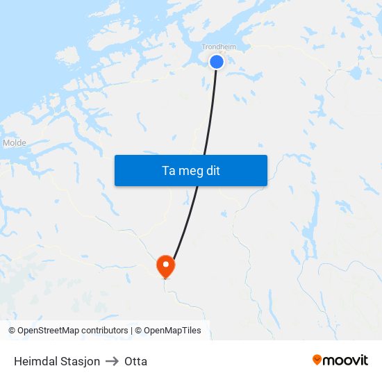 Heimdal Stasjon to Otta map