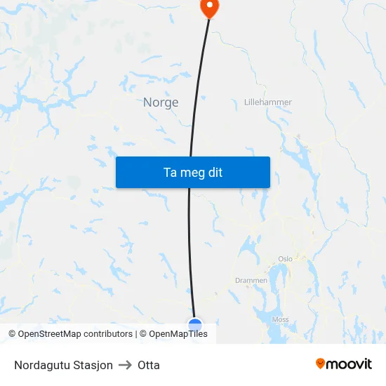 Nordagutu Stasjon to Otta map