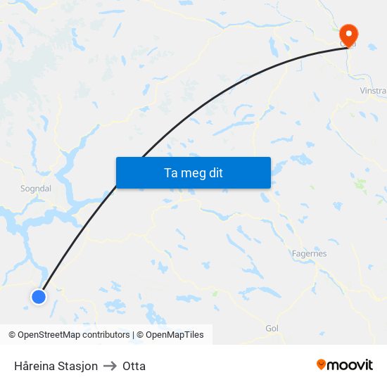 Håreina Stasjon to Otta map