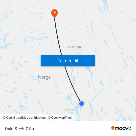 Oslo S to Otta map