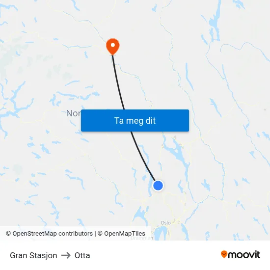 Gran Stasjon to Otta map