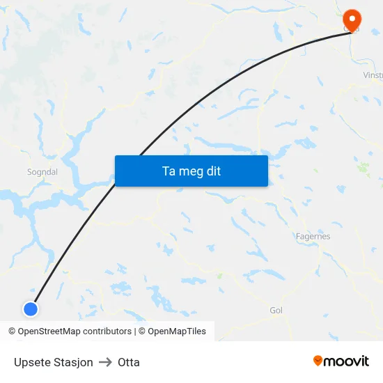Upsete Stasjon to Otta map