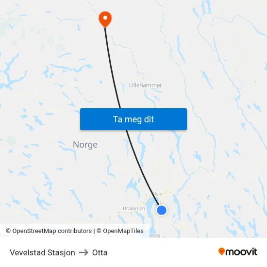 Vevelstad Stasjon to Otta map