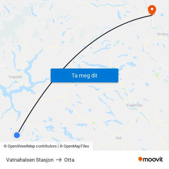 Vatnahalsen Stasjon to Otta map