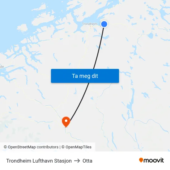 Trondheim Lufthavn Stasjon to Otta map