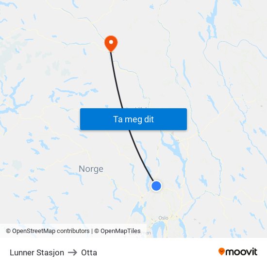Lunner Stasjon to Otta map