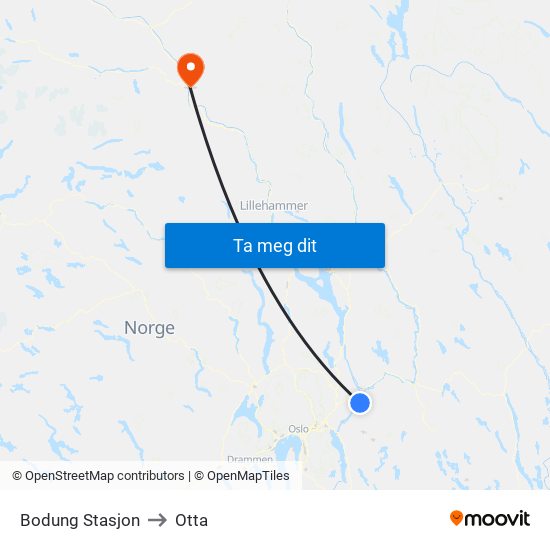 Bodung Stasjon to Otta map