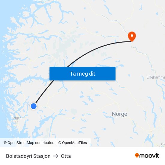 Bolstadøyri Stasjon to Otta map