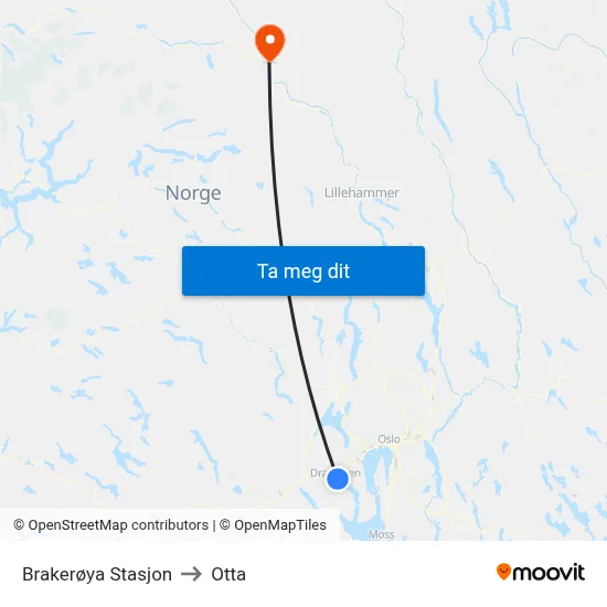 Brakerøya Stasjon to Otta map