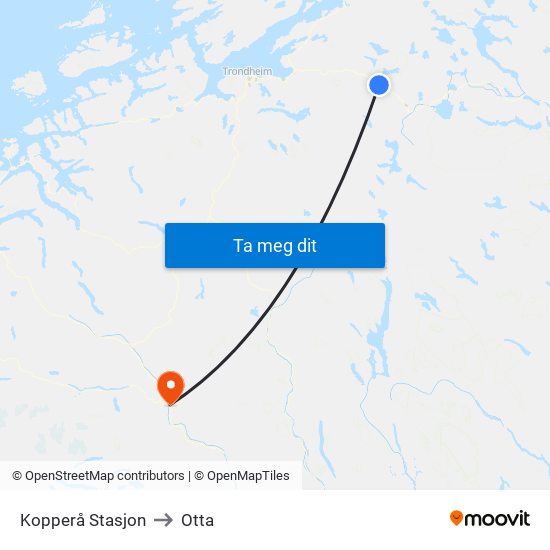 Kopperå Stasjon to Otta map