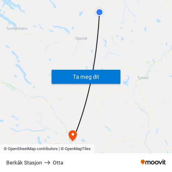 Berkåk Stasjon to Otta map