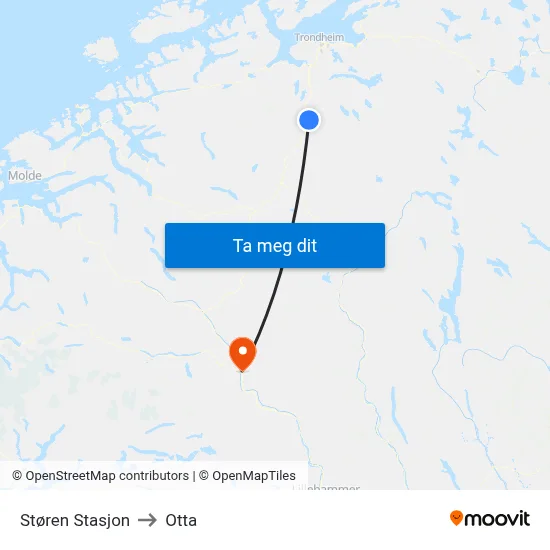 Støren Stasjon to Otta map