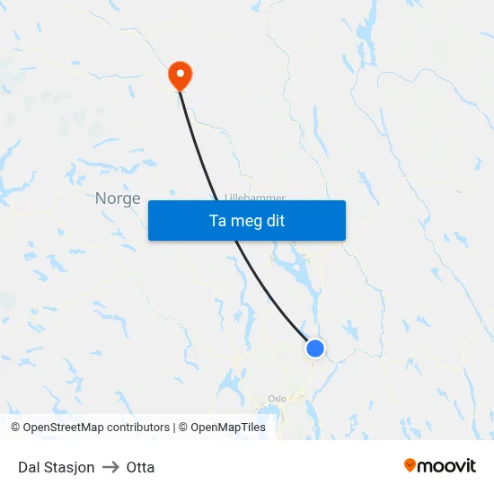 Dal Stasjon to Otta map
