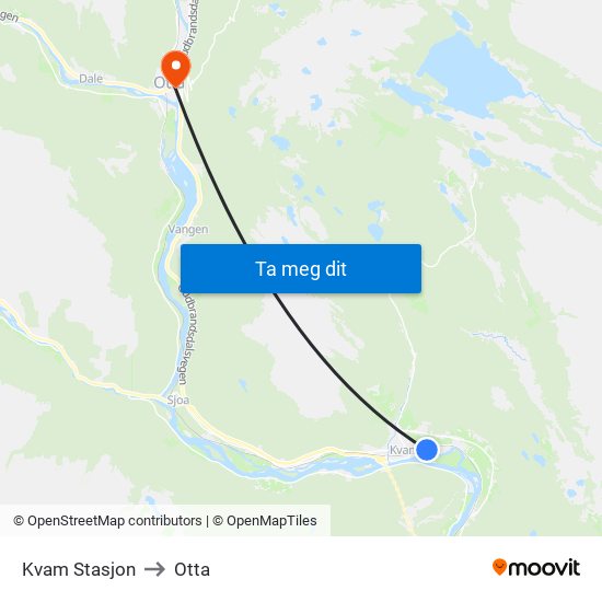 Kvam Stasjon to Otta map