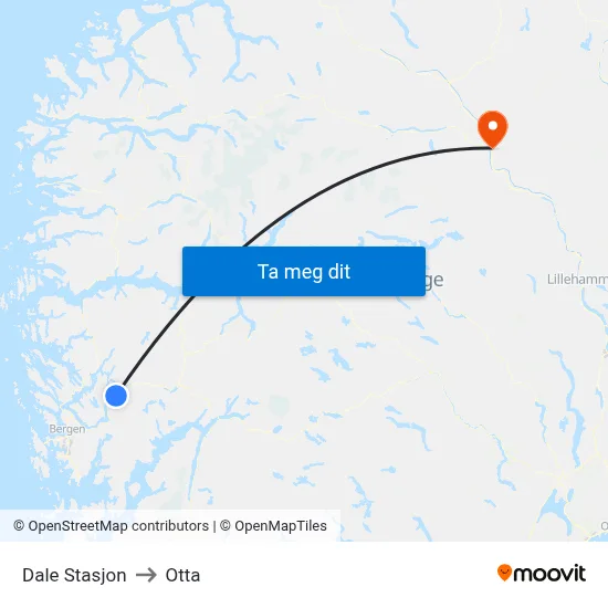 Dale Stasjon to Otta map