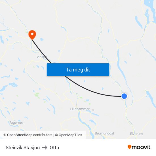 Steinvik Stasjon to Otta map