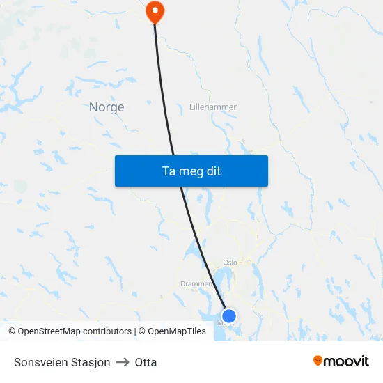 Sonsveien Stasjon to Otta map