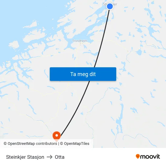 Steinkjer Stasjon to Otta map