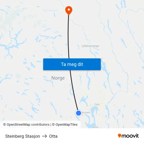 Steinberg Stasjon to Otta map