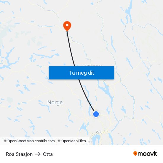 Roa Stasjon to Otta map