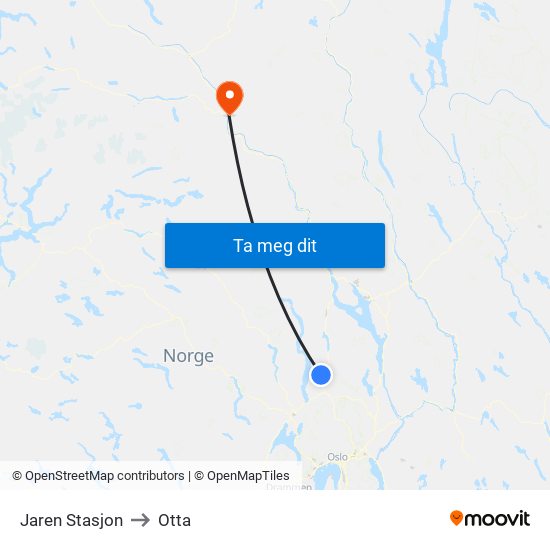 Jaren Stasjon to Otta map