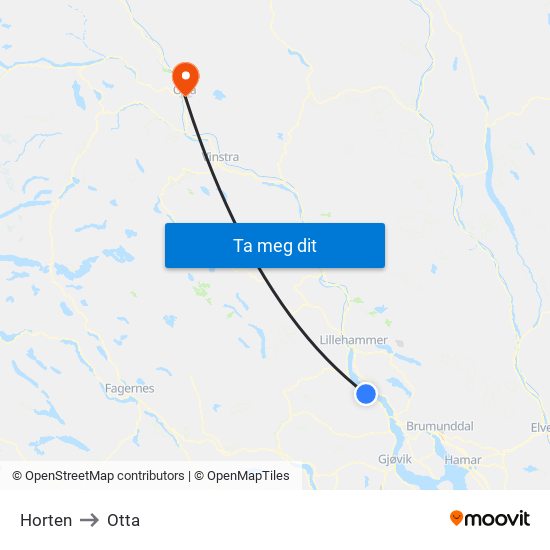 Horten to Otta map