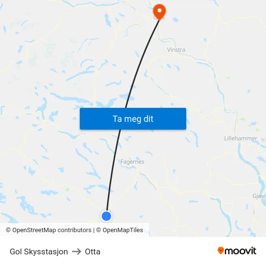 Gol Skysstasjon to Otta map