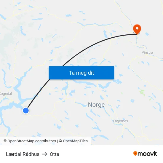 Lærdal Rådhus to Otta map