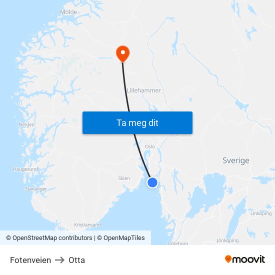 Fotenveien to Otta map