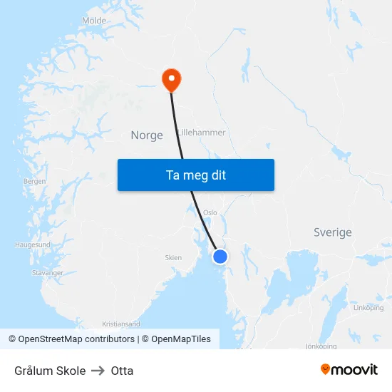 Grålum Skole to Otta map