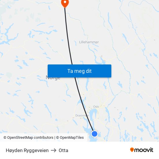 Høyden Ryggeveien to Otta map