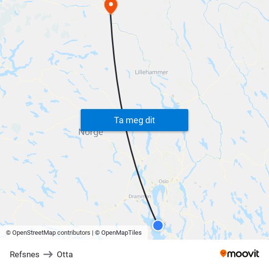 Refsnes to Otta map