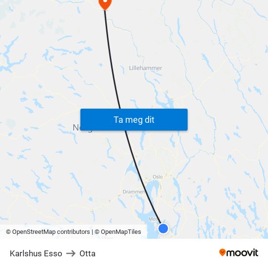 Karlshus Esso to Otta map