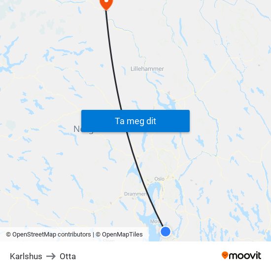 Karlshus to Otta map