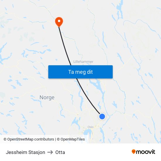 Jessheim Stasjon to Otta map