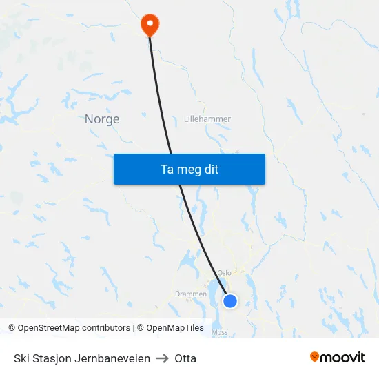 Ski Stasjon Jernbaneveien to Otta map